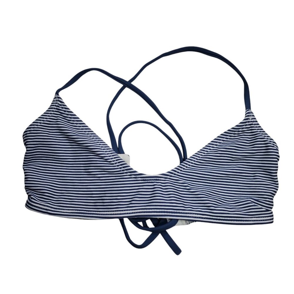 Xhilaration Women's Navy White Stripe X-Back Lace Up Bralette Bikini Top Size XS